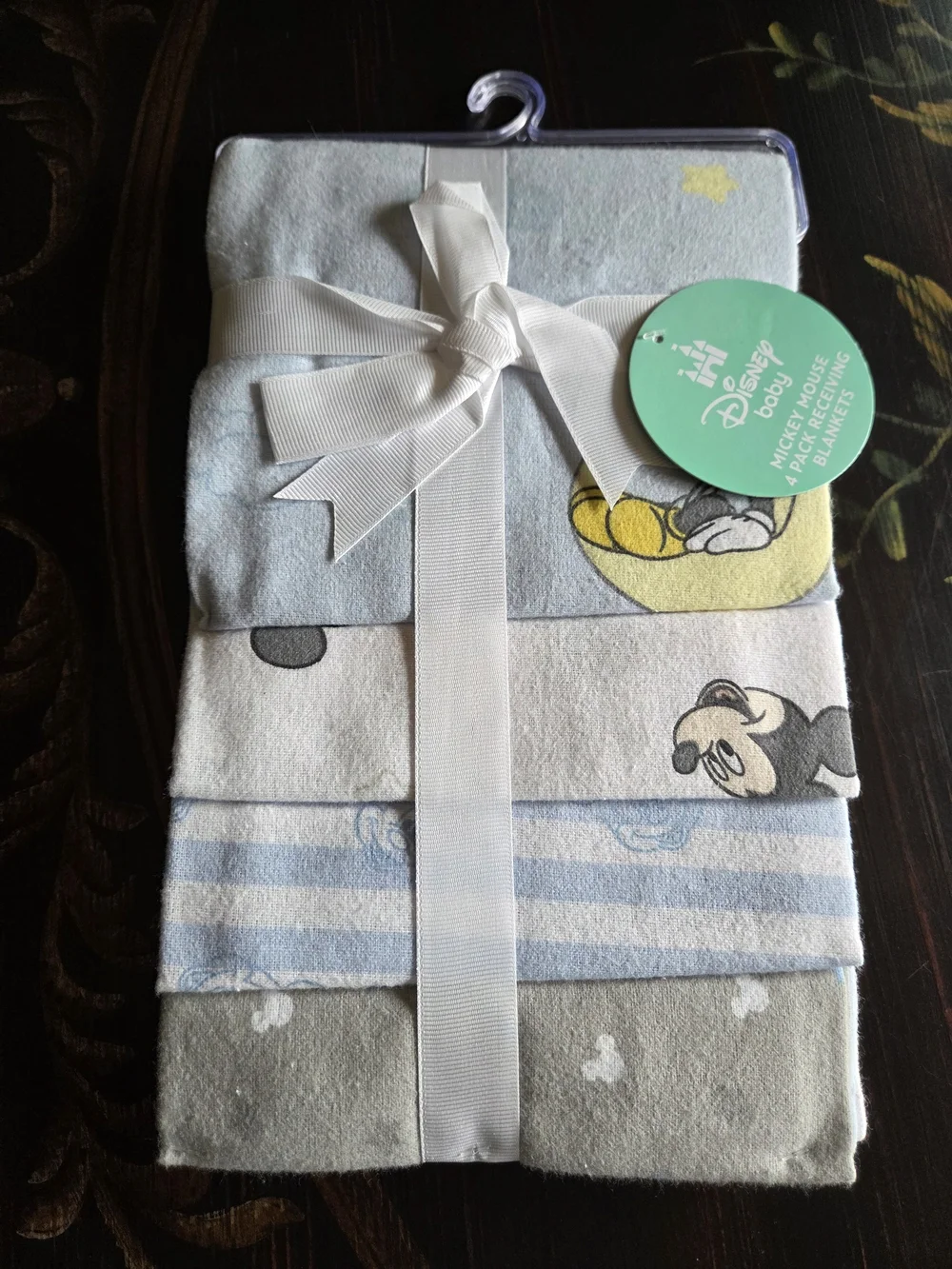 Disney Baby Mickey Mouse Pastel Blue Gray Cream Plush Blanket Set